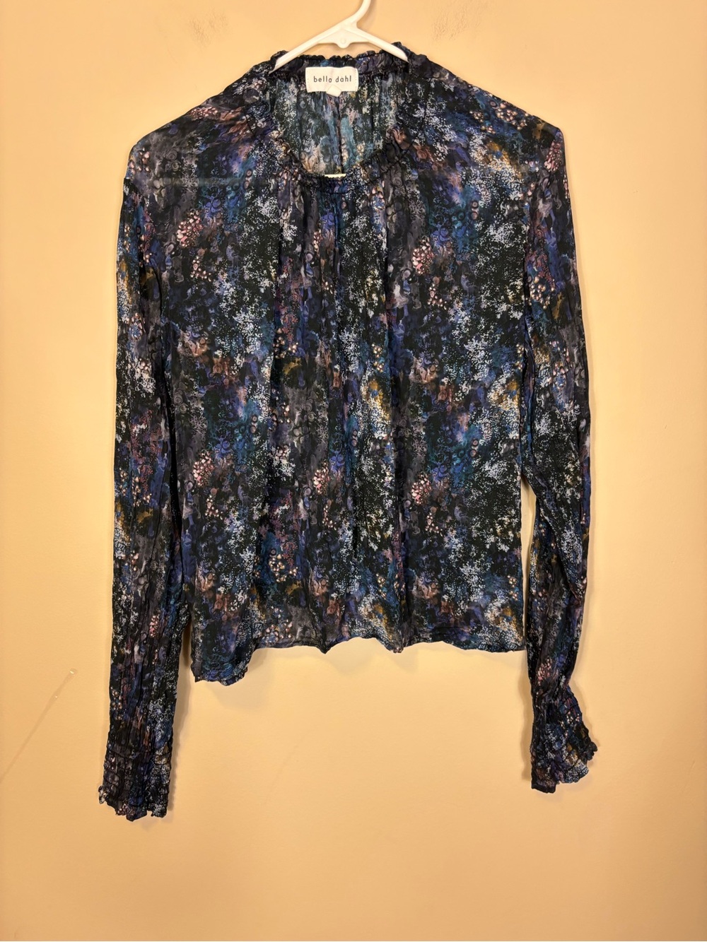 Bella Dahl Multi-Color Navy Floral Long Sleeve Blouse Size Large